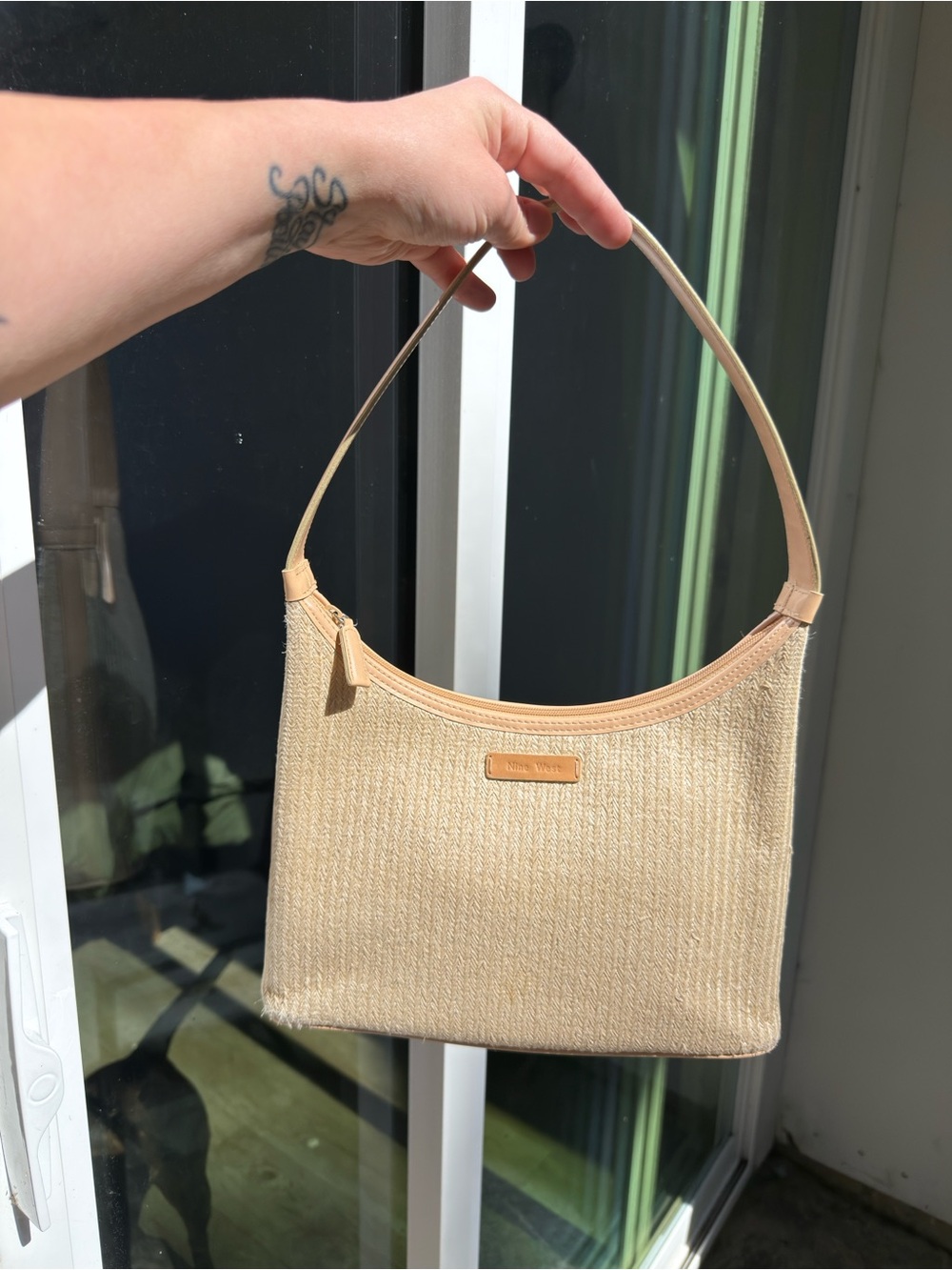 Nine West Beige Woven-Texture Shoulder Bag